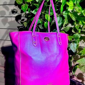 IRIDESCENT Fushia & Mirrored Mauve Leather Large Coach Purse